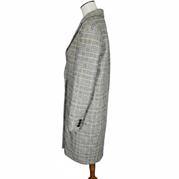 Zara Basic Outerwear Gray and Yellow Houndstooth Long Coat - Picture 4 of 9